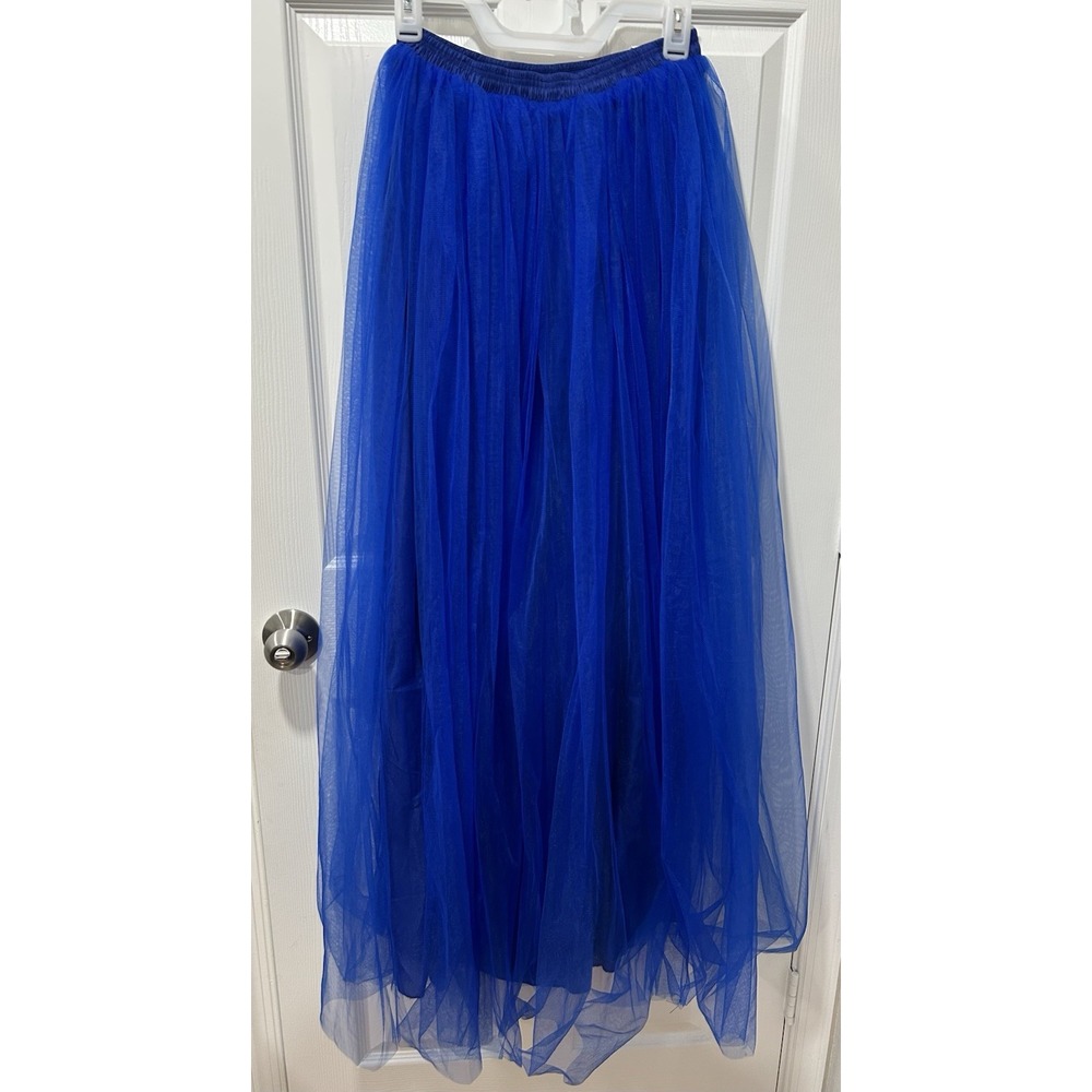 Fairycore Romantic Tutu Floor Length Lined Tulle Skirt Royal Blue Whimsy M/L